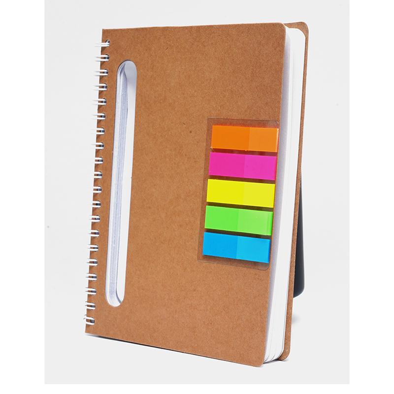 Custom Spiral Notebook With Recycled Cardboard Cover & Sticky Notes